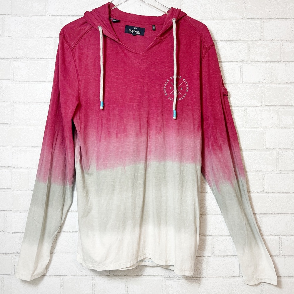 Buffalo David Bitton Nippie Hoodie Gray Burgundy Maroon Ombre Men's Shirt L